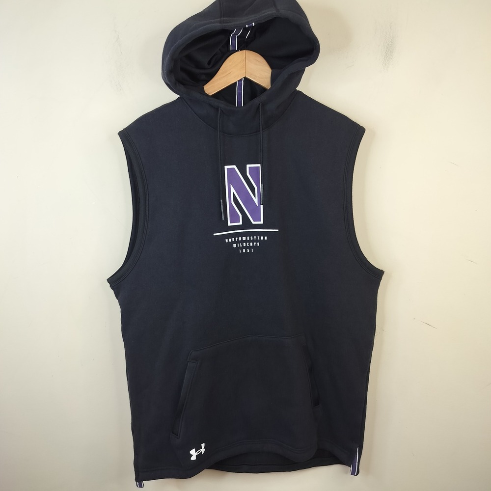 Under Armour Northwestern Wildcats Sleeveless Hoodie Mens Large Loose Black